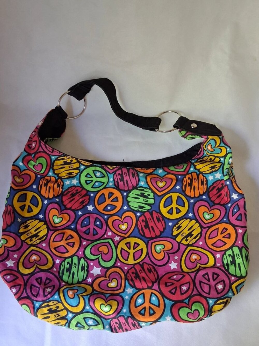 Y2k Boho Chic Colorful Peace Sign Crescent Shoulder Bag